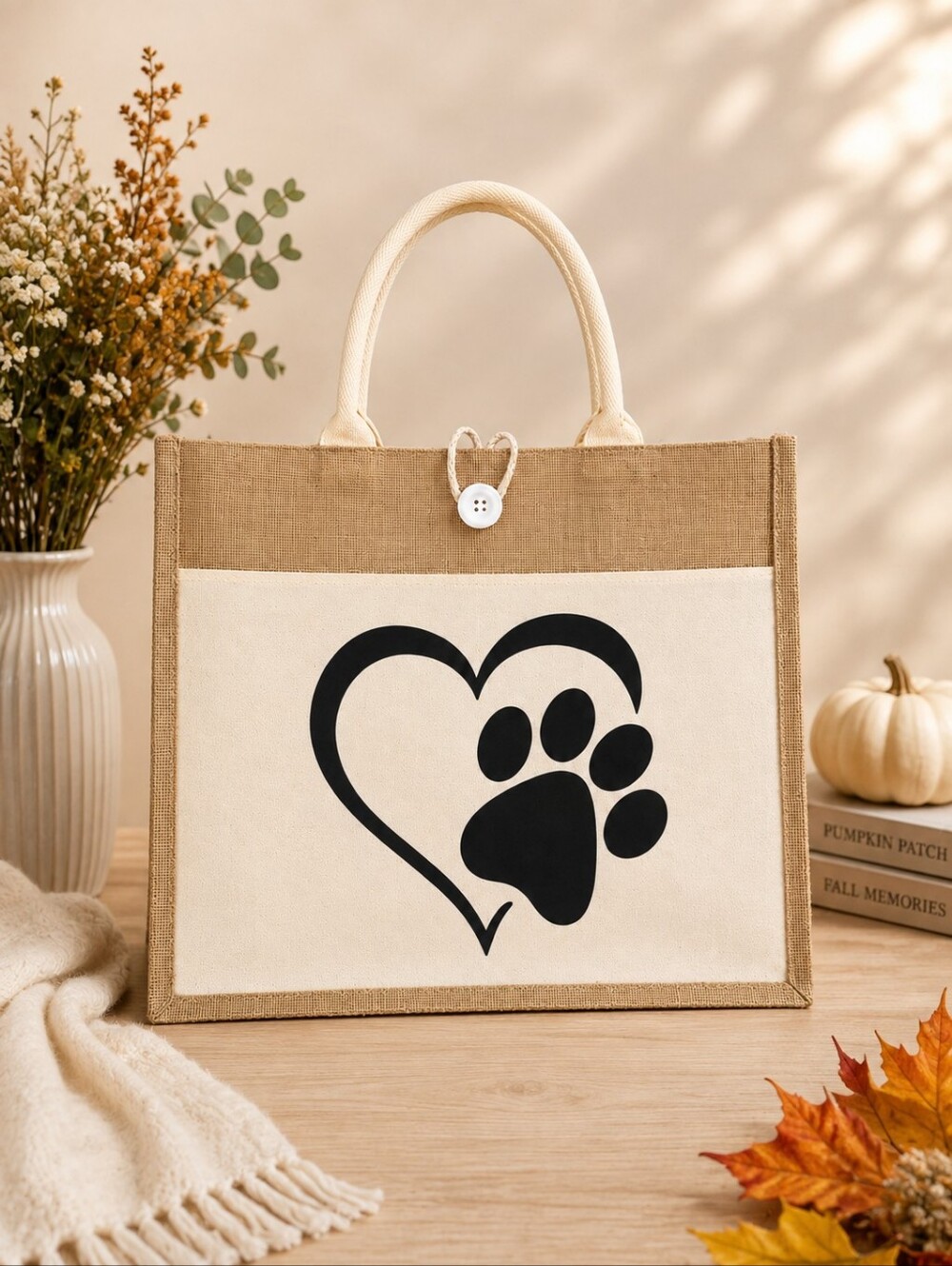 Heart & Paw Black Print Canvas Tote Bag | Pet Lover | New